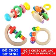 Đồ Chơi Lục Lạc, Đồ Chơi Sơ Sinh, Bộ 4 Xúc Xắc Gỗ Cho Bé Chơi Vui Nhộn