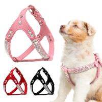 〖Love pets〗 Soft Suede Leather Puppy Dog Harness Rhinestone Pet Cat Vest Mascotas Cachorro Harnesses For Small Medium Dogs Chihuahua Pink