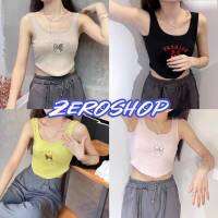 Zero shop?พร้อมส่ง? (Zero-FY0676) เสื้อกล้ามครอปมีฟองน้ำ ลายโบว์น่ารักๆ -H