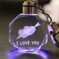 New Style Light Valentine 39;s Day 3D Crystal Engraving Couple Small Pendant Crystal Couple Key Chain For Women Girlfriend Keychain