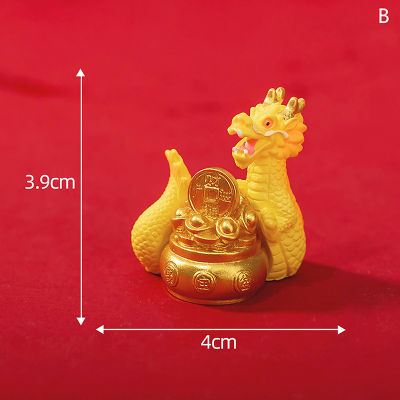 SciTech รูปปั้นมังกรทองรูปสัตว์จักรราศีจีนตกแต่งแผงหน้าปัดรถยนต์ตั้งโต๊ะ