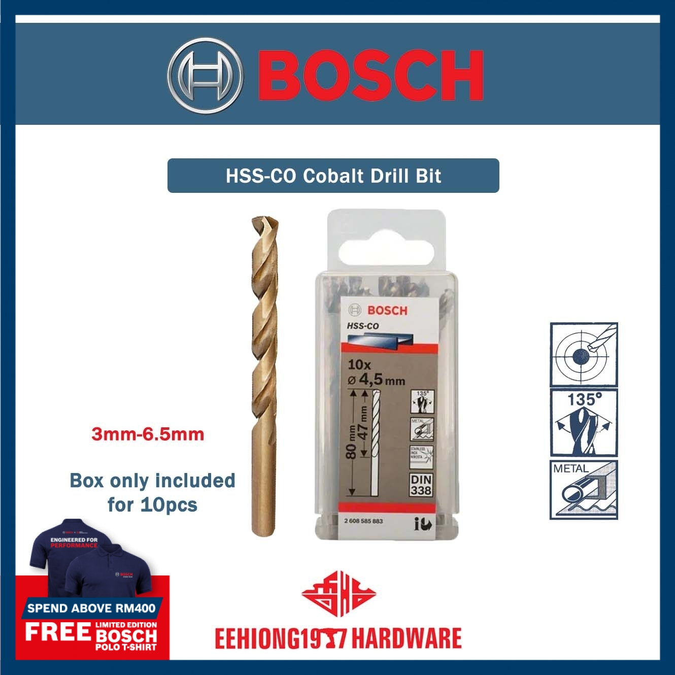 Bosch 12mm HSS Cobalt Drill Bit Stainless Steel INOX 