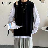 IELGY สไตล์มหาลัยผู้ชายสีทึบเสื้อกั๊กแขนกุดเข้ากับทุกชุด