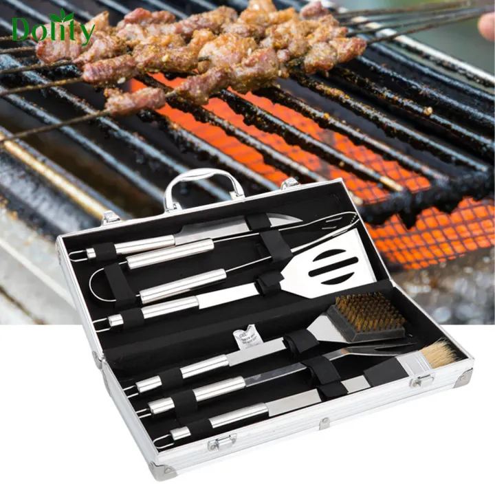 Dolity 6 Pieces Bbq Barbecue Grill Tool Set for Camping No Rusting