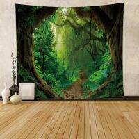 Laeacco Green Dense Forest Printing Tapestry Giant Trees Prints Wall Hangings Modern Home Living Room Decor Carpets Polyester