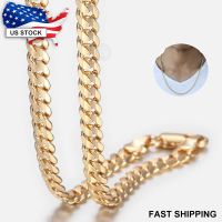 Mens Cuban Link Chain Necklace 4.5mm Gold Color Necklace Gift For Men Wholesale Jewelry Gifts 50cm 60cm Chain US Stock LGN438A