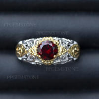แหวนพลอยโกเมน( Garnet) สีแดง ตัวเรือนเงินแท้ 92.5 % ชุบหน้าทองตัวทองคำขาว ไซด์นิ้ว 59 หรือเบอร์ 9  US พลอยแท้จากประเทศไทย สินค้ามีใบรับประกัน