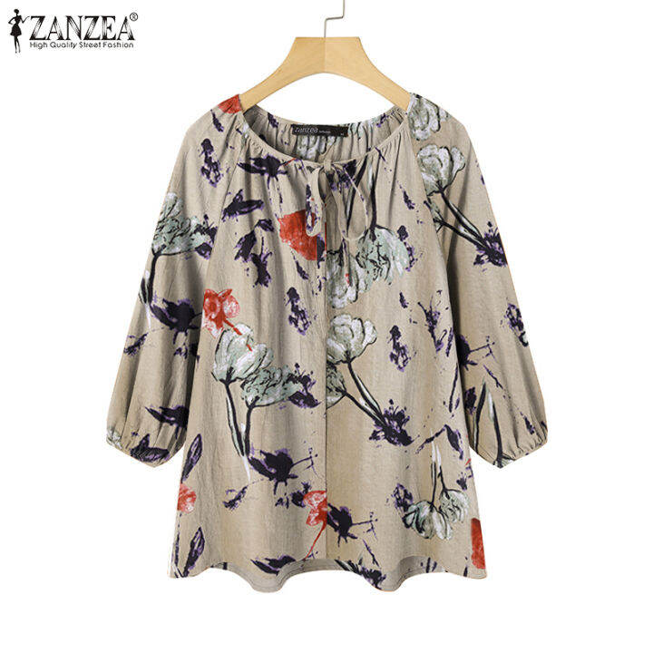 จัดส่งฟรี-fancystyle-zanzea-เสื้อย้อนยุคแขน3-4สำหรับผู้หญิง-เสื้อพิมพ์ลายย้อนยุคเสื้อทรงหลวมเสื้อเชิ้ตเสื้อคู่มือการใช้งาน