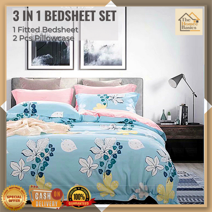 The Homee Basics 3 In 1 Blue Floral Themed Design Bedsheet Set