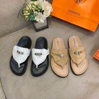 Hˉ2023 summer fashion flip-flops women wear silver buckle casual flat beach shoes all-match slippers shoes