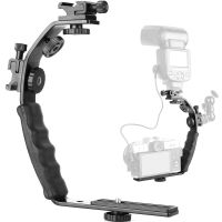 กล้อง L cket Mount Video Grip L-cket Dual Flash Cold Shoe Mount 14นิ้วสกรูขาตั้งกล้อง,Heavy Duty Padded Hand Grip Dslr