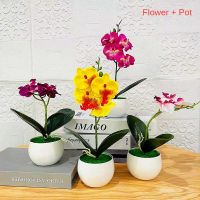 Artificial Orchid Flowers Plant Within Smaill Pot Realistic 4-Branch Flowers Home Decor Office Table Decor Wedding Decor