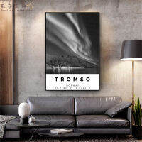 Tromsø โปสเตอร์ท่องเที่ยวสีดำและขาวงานศิลปะพิมพ์ผนังทรอมส์,ภาพวาดสีน้ำมันสไตล์นอร์เวย์ของตกแต่งสำนักงานวินเทจ