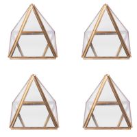 4X Glass Jewelry Box Golden Geometric Decorative Box Geometric Glass Pyramid Ring Holders for Wedding Birthday Gift S