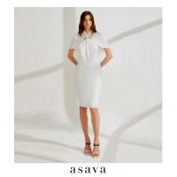 [asava ss23] Asava Draped Cape Dress เดรสผู้หญิง แขนเคป แต่งเดรปด้านหน้า แต่งกระดุมคอ ผ่าหลัง ซิปหลัง