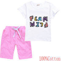 Flamingo Flim Flam เสื้อยืดชุดชายหญิงแขนสั้น Tee เสื้อกางเกงขาสั้นอะนิเมะผ้าฝ้าย TShirt การ์ตูนใหม่สั้นกางเกงเด็กน่ารัก8582