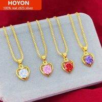 【Hot】 HOYON 18K Pure Gold สี Love สร้อยคอผู้หญิงสีแดง Emerald Zircon สีธรรมชาติเพชรจี้หัวใจงานแต่งงานเครื่องประดับ