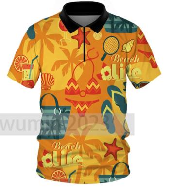 （Customizable）Beach Sea Breeze Summer Beach Short Sleeve Casual Polo tshirt Pattern Printing Summer Short Sleeve Hawaiian Style**03(Leisure polo in stock)