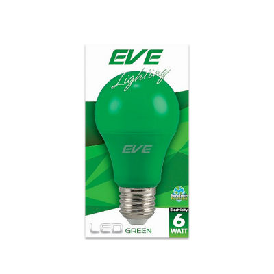 หลอดไฟ LED E27 EVE LIGHTING รุ่น A60 COLOR กำลัง 6 วัตต์ สีเขียว [ส่งเร็วส่งไว มีเก็บเงินปลายทาง]