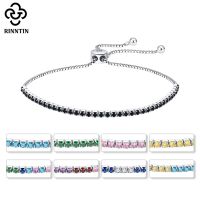 Rinntin 925 Sterling Silver 2mm Tennis Bracelet for Women 9 Colors Shiny Cubic Zirconia Handmade Chain Bracelets Jewelry SB149