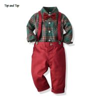 Top and Top Toddler Boys Clothing Set Autumn Winter Children Formal Shirt Tops+Suspender Pants 2PCS Suit Kids Christmas Outfits