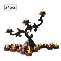 12 / 24Pcs LED Electronic Candle Light Halloween Decoration Black Background Yellow Flashing Plastic Luminous Small Tea Wax