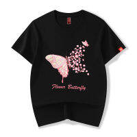 2023 Summer Clothing New Short Sleeve T-Shirt Mens Large Size Loose Butterfly Plum Embroidery Half Sleeve Top Cotton T-Shirt