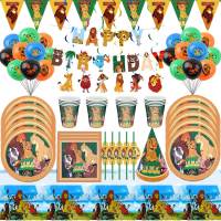 Lion King Simba Birthday Party Supplies Disposable Tableware Set Cups Plates Cake Topper For Kids Baby Shower Party Decorations