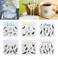 Set Of 6 Bird Pun Coasters,Square Drinks Coaster, Thicken Funny Bird Coasters Suitable For Home Kitchen Bar Table Decorations