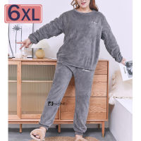 6XL Coral Fleece Winter Warm Pajamas Sets Ladies Sleepwear Nightwear Plus Size Womens Home Clothes Lounge Suit 140kg Pyjamas