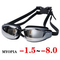 Men Women Plating Myopia Glasses Swimming Goggles Waterproof Anti UV Fog Silicone Water Sports Optical Eyewear Swim Pool Cap Hat