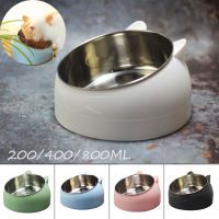 Non-slip Cat Dog Bowl 15 Degrees Tilted Safeguard Neck Puppy Cats Feeder Stainless Steel Crashworthiness Dish for Cat Bowls