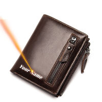 Mens Short Wallet Cow Genuine Leather Cowhide Wallets Multifunctional ID Credit Card Holder RFID Blocking with Zipper Coin Male