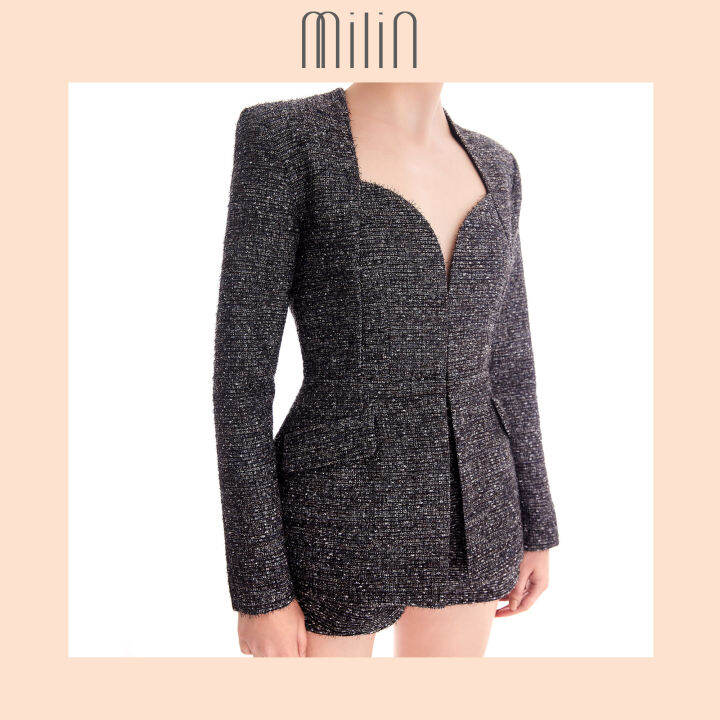 milin-collarless-peplum-tweed-jacket-เสื้อแจ็คเก็ตเพบพลัมทวีตเข้ารูป-juneval-jacket