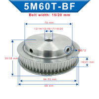 5M-60T Pulley Inner Bore 12141516171920 mm Aluminum pulley wheel Slot Width 1621 mm Fit For Width 1520 mm 5M-timing belt