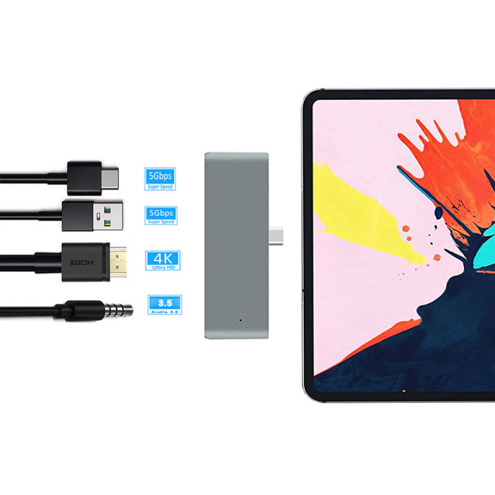 kiheng-4-in-1-usb-ชนิด-c-ฮับต่อพ่วงที่มีช่องเสียบ-aux-3-5มม-รองรับ4k-hdmi-สำหรับโปร1112-9-20192020แล็ปท็อป