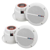 2 Pair Waterproof 25W Full Range Marine Boat Ceiling Wall Speakers Lawn Garden Water Resistant Install Speaker