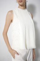 ESPADA เสื้อเบลาส์แขนกุดแต่งขอบระบาย ผู้หญิง สีงาช้าง | Sleeveless Blouse with Ruffle Detail | 4695