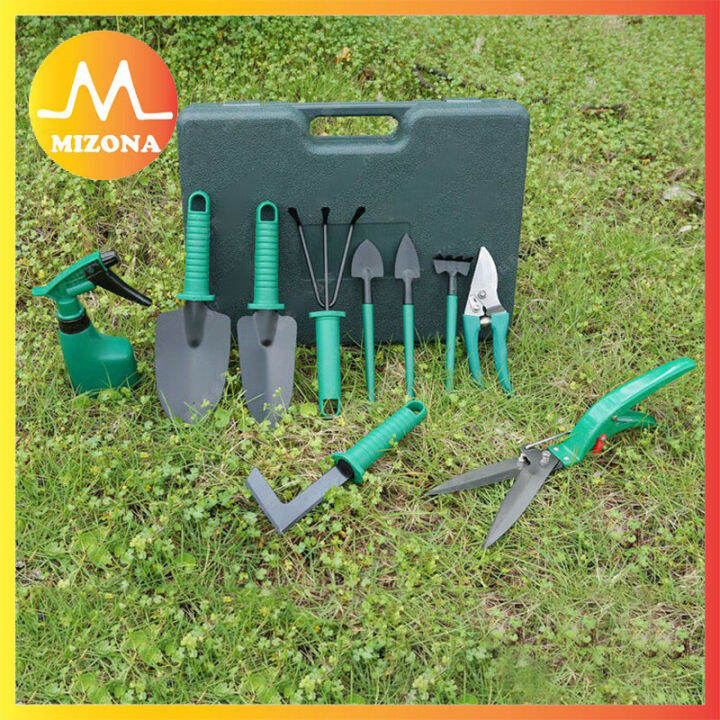 MIZONA 10 in 1 Outdoor Home Professional Gardening Hand Tools Planting Utensils Set With Tool