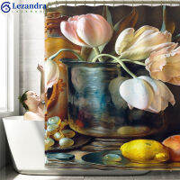 Lezandra ม่านห้องน้ำ3d ลายดอกไม้ม่านอาบน้ำ180*180ซม.,พร้อมส่ง