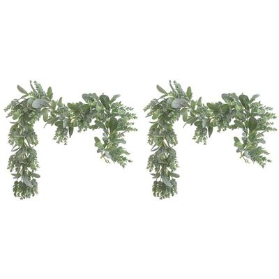 2Pcs Lambs Ear Garland Greenery and Eucalyptus Vine / Light Colored Flocked Leaves Soft and Drapey Wedding