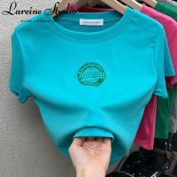 LAREINE เสื้อยืดแขนสั้นคอกลมสตรี,เสื้อเบลาส์แฟชั่นแบบลำลองสไตล์ผู้หญิง