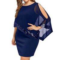 New Brand Women Plus Size Cold Shoulder Overlay Asymmetric Chiffon Strapless Sequins Fashion Comfortable Dress платье женское