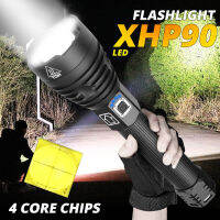 【การจัดส่งในประเทศไทย】ไฟฉายแรงสูง ไฟฉาย XHP90 The Most Powerful USB Zoomable Led Flashlight อลูมิเนียมอัลลอยด์ ไฟฉายเดินป่า Tactical Flash Light Torch With 2*26650 battery