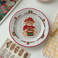 Kitchen Utensils Korean Retro Christmas Bear Creative Household Dish Breakfast Tray Vintage Cake Snack Plate Dinner Set