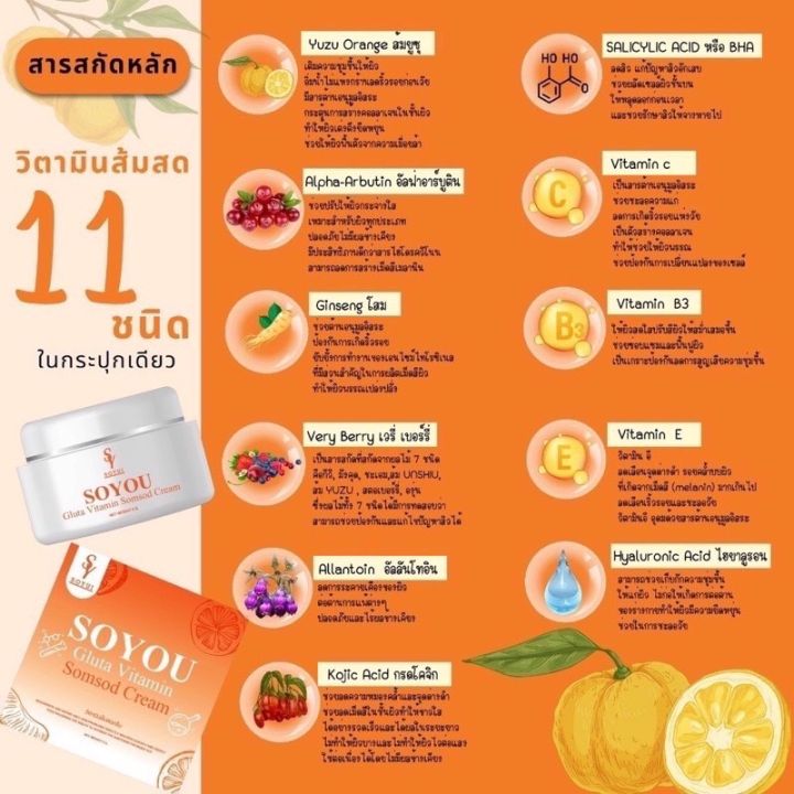soyou-ครีมวิตามินส้มสด-ช่วยลดสิว-ลดความหมองคลํ้า-จุดด่างดำ-ปรับผิวให้กระจ่างใส-สุขภาพดี-5g
