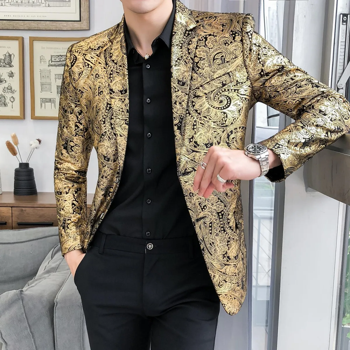 gold blazer for men