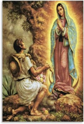 Virgen DE Guadalupe โปสเตอร์ภาพตกแต่งศิลปะบนผืนผ้าใบสำหรับติดกำแพงห้องนั่งเล่นโปสเตอร์ภาพวาดตกแต่งห้องนอน Kado Ulang Tahun สินค้าที่กำหนดเองส่วนบุคคลกรอบไม้ด้านใน1ชิ้น