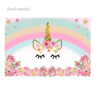 Rainbow Unicorn Birthday Backdrop Pink Floral Unicorn Backdrops 7x5ft