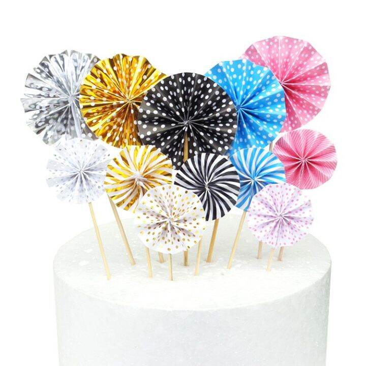 [Ready Stock] 4pcs Sunflower Paper Fan Cake Topper Cupcake Toppers